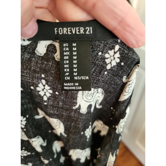 Black/White Elephant Spaghetti Strap Rayon Maxi Dress M Boho Artsy Travel - Picture 8 of 8